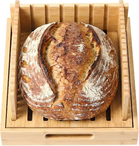 10.5" Bread Slicer for Sourdough - Bamboo Homemade Bread Cutter Guide with Crumb Tray
