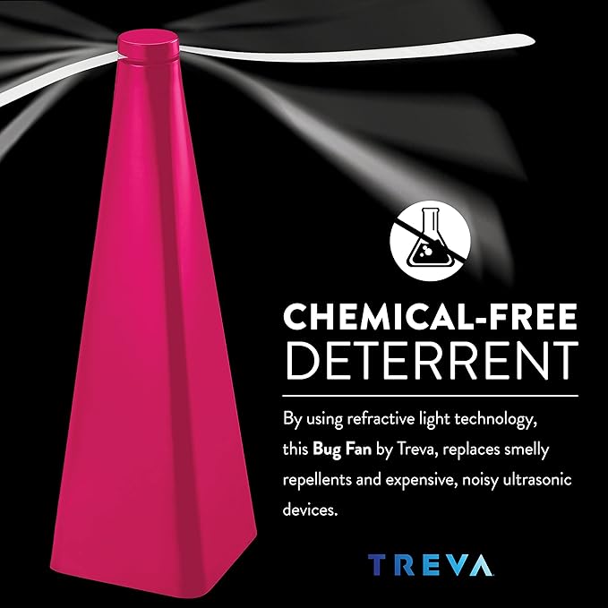 Treva Chemical Free Bug Fan, Fly Deterrent with Holographic Blades to Clear Bugs, Mosquitoes, and Flies, Battery Powered Fly Fan, Raspberry (2 Pack)