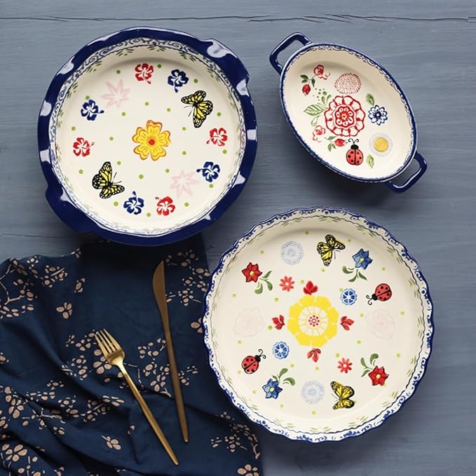 Pie Pans, 11 Inches Ceramic Quiche Pans, Round Pie Tins for Pie, Pizza, Cake, Dinner, Banquet,Oven Safe