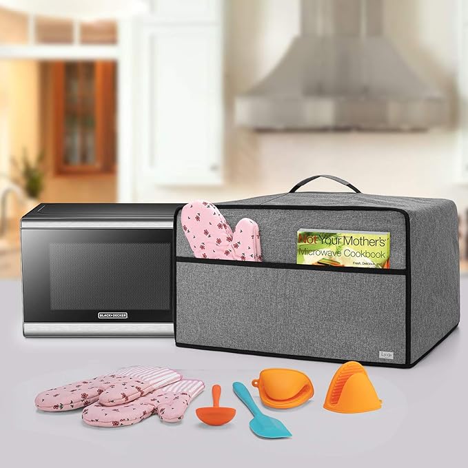 Luxja Dust Cover for Microwave Oven (Fits Most 0.7 Cu.Ft Microwaves), Microwave Oven Cloth Cover with Front Pocket, Gray