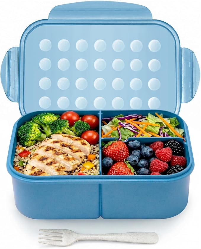 MISS BIG® Bento Box Adults–Portable Lunch Box with Compartments,Leak-Resistant Wheat Material Lunch Container for Meal Prep, Work, office,Picnic,Home - Microwave & Dishwasher Safe (1900ml Nile Blue)