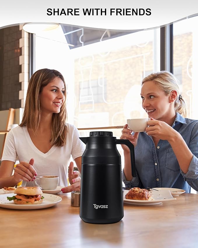 2 PCS Thermal Coffee Carafe Insulated Stainless Steel Coffee Carafe for Hot Liquid Vacuum Thermal Pot Creamer Pitcher Dispenser Keeping Hot Water Milk(Black/White 68 oz)