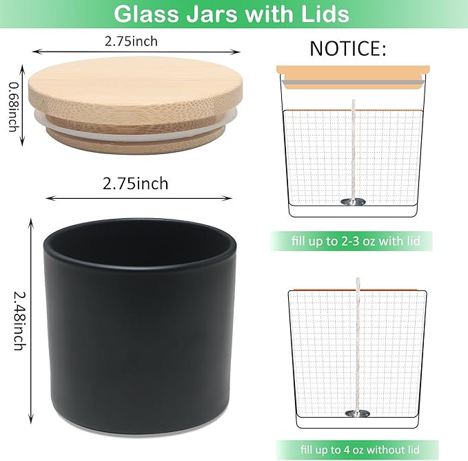 MILIVIXAY 20 Pack 4 OZ Matte Black Glass Candle Jars with Lids and Candle Making Kits - Bulk Small Empty Candle Jars for Making Candles - Spice, Powder Containers.