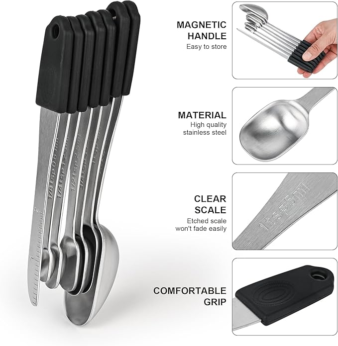 Smithcraft Magnetic Measuring Cups & Spoons Set 15, Stainless Steel Measuring Cups and Spoons Set, Heavy Duty Metal Measuring Cup & Spoon with Leveler & Measure Equivalents for Cooking & Baking