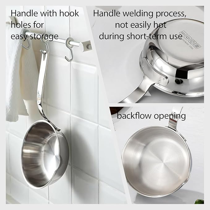 18/10stainless steel butter warmer, 13.5 fl oz(400 ml) coffee/milk warmer, mini saucepan, egg pan, chocolate melter,ideal for seafood butter warmers suitable for induction and gas stoves