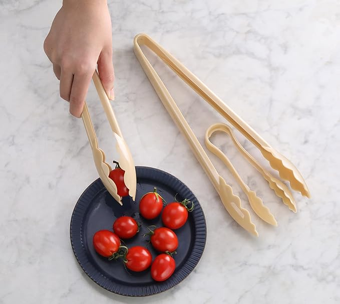 New Star Foodservice 35629 Utility Tong, High Heat Plastic, Scalloped, 9 inch, Set of 12, Beige