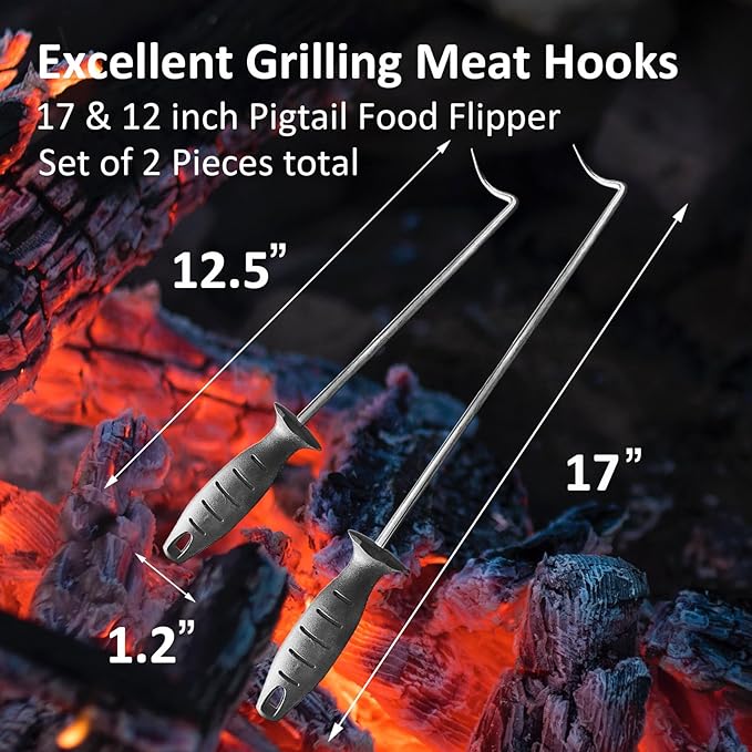 17-inch & 12-inch Pigtail Food Flipper (Set of 2) - Premium Stainless Steel Meat Turner for Grilling & Cooking