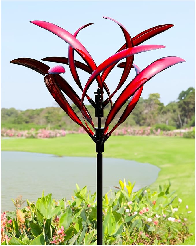 82 inch Wind Spinners Outdoor - Extra Large Metal Wind Sculptures & Spinner with Stake, Big Clearance Windmills for the Yard and Garden, Tall Yard Art Decor-Burgundy Red