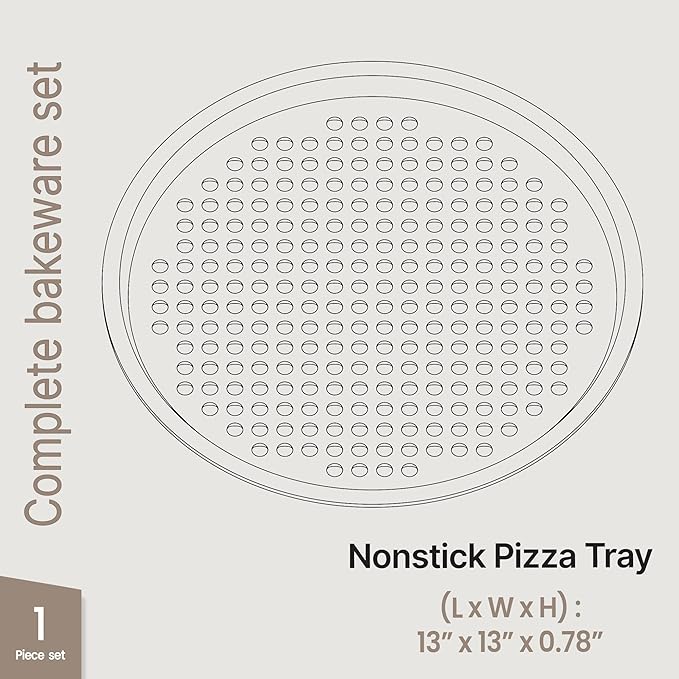 Bakken Pizza Baking Pan - Round Perforated Carbon Steel Pan with Non-Stick Marble Coating, Oversized Silicone Handle, Dishwasher Safe, High-Temperature Resistant, Durable & Easy Cleanup - Blue, 1 Tray