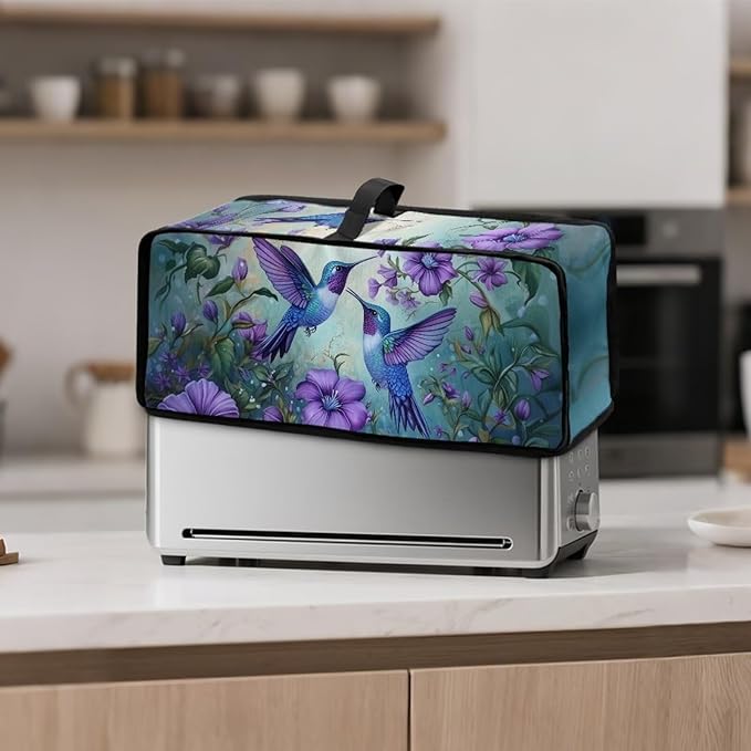 Toaster Cover 2 Slice Hummingbird Purple Floral 2 Slice Slim Toaster Cover Dust Proof Machine Washable Small Appliance Covers for Kitchen, Easy to Fold and Store