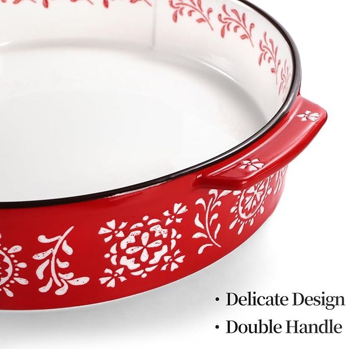 Covzoe 2 Pack Ceramic Pie Pan, 9 Inch Non-Stick Baking Dish with Double Handle, 44 Oz Deep and Fluted Pie Plate for Apple Pies, Quiche, Thanksgiving,Housewarming Gift