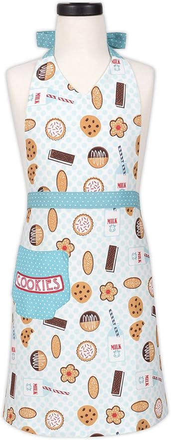 Handstand Kitchen Child's 100% Cotton Bright Pastel Print Apron, Mitt and Chef's Hat Set - Milk & Cookies