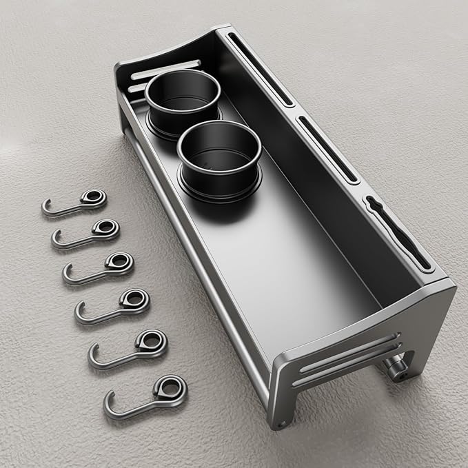 utensil hanger, wall mounted kitchen rail with hooks, waterproof hooks for kitchen utensils, easy installation without drilling (15.8 inches, Cups, 2)