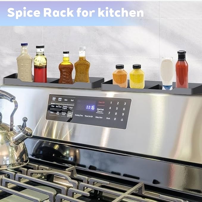 30 Inch Magnetic Silicone Stove Top Shelf,Heat Resistant Over The Stove Spice Rack for Kitchen,Space Saving Organizer Back of Stove,Includes 6 Additional Sticky Boards(Light Grey,30''x3.8'')