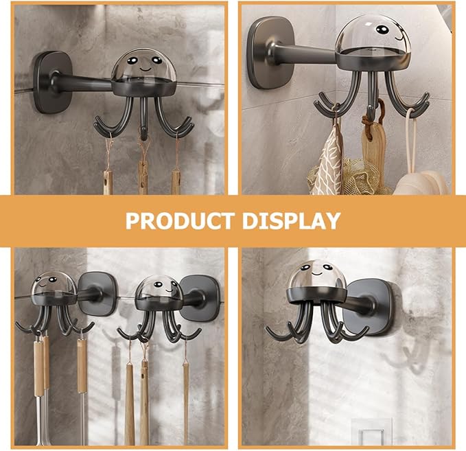 Beaupretty Rotating 6-Claw Utensil Hook Wall Mounted Kitchen Organizer Rack, Punch-Free Lightweight Black Storage Hanger for Cooking Tools and Utensils