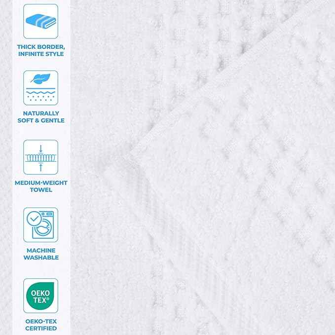Superior Playa Zero Twist Cotton Medium Weight Towels, for Guest Bath, Bathroom, Shower, Spa, Plush, Quick Dry, Ultra-Soft Towels, Bath Essentials, Waffle Textured, 6 Piece Assorted Towel Set, White