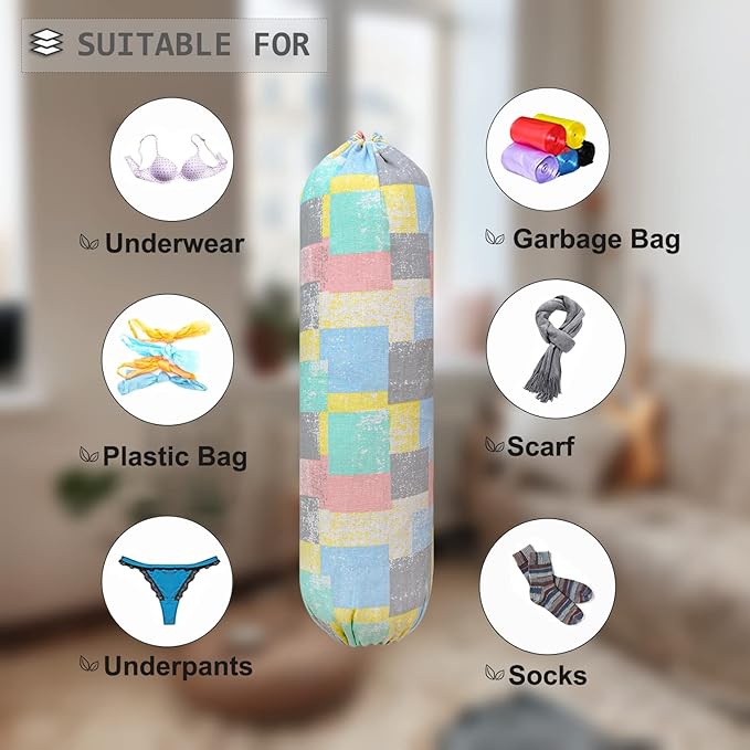 Plastic Bag Holder, Wall Mount Plastic Bag Organizer, Shopping Bags Carrier, Washable Large Grocery Bag Storage Dispenser for Home Kitchen Travelling, Free Adjustment with Drawstring (pink square)