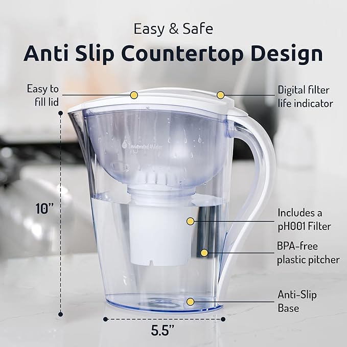 Invigorated Water NSF Alkaline Water Filtration Bundle – High pH Filter Pitcher + 3 PH001 Ultra Replacement Filter – BPA-Free, Multi-Stage Filtration, Long-Lasting, Sustainable Hydration Solution