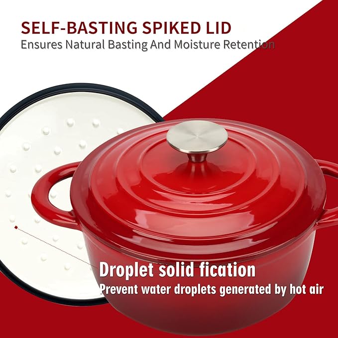 5 Quart Enameled Cast Iron Dutch Oven with Lid, Heavy-Duty Pot Cookware for Bread Sourdough Baking, Braising, Stews, Roasting