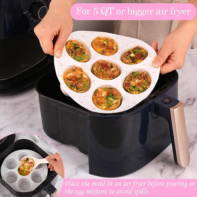 Sakolla 2 Pack Silicone Egg Bite Molds for Air Fryer, Nonstick 7 Cups Air Fryer Muffin Pan for Baking Egg Bite, Mini Muffins, Tart, Mini Cupcake and Quiche (Confetti)