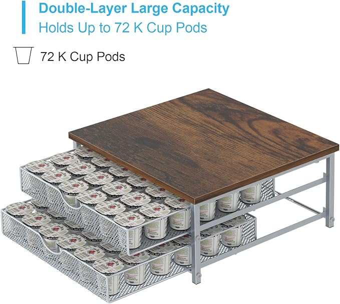 Coffee Pod Holder For Counter, Coffee Pod Drawer for Keurig Pod Storage Drawer Holder, 72 Capacity Pods Storage Organizer for Coffee Pod Storage with Sliding Baskets for Coffee Station, Silver
