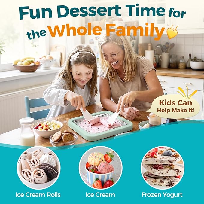 Rolled Ice Cream Maker with Quick Start Guide - DIY Instant Ice Cream Tray Kit, Includes 2 Scrapers for Manual Homemade Ice Cream Rolls, Frozen Yogurt, Sorbets & Slushies, No Electricity Needed（green）