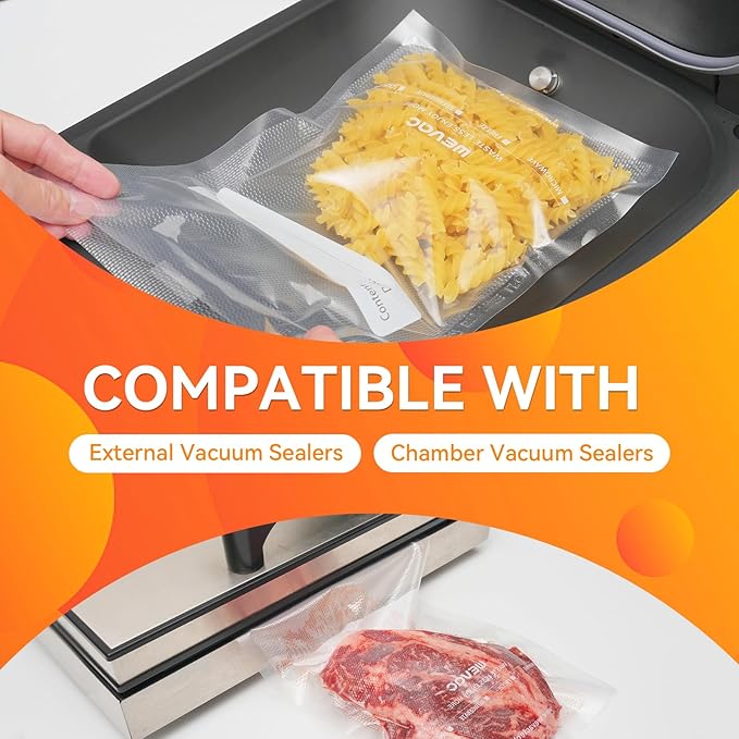 Wevac 6 Pack 11" x 16' and 8" x 16', Vacuum Sealer Bags Rolls for Food Saver, Weston, Commercial Grade, BPA Free, Heavy Duty, Great for vac storage, Meal Prep or Sous Vide