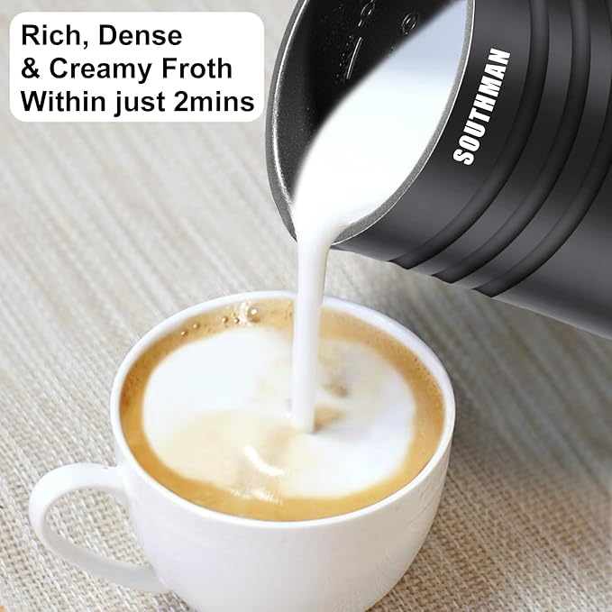 SOUTHMAN Electric Milk Frother, 11.8oz/350ml 4-in-1 Milk Frother and Steamer, Hot and Cold Foam Maker and Milk Warmer with Two Whisks & Auto Shut-Off, Frother for Coffee, Latte, Cappuccino