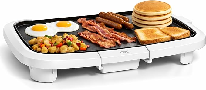 COOK WITH COLOR Electric Griddle 1200W, Nonstick Surface for Pancakes, Burgers, Eggs & More, Removable Temperature Control, Slide-Out Drip Tray, 10" x 16" Cooking Area, Cream