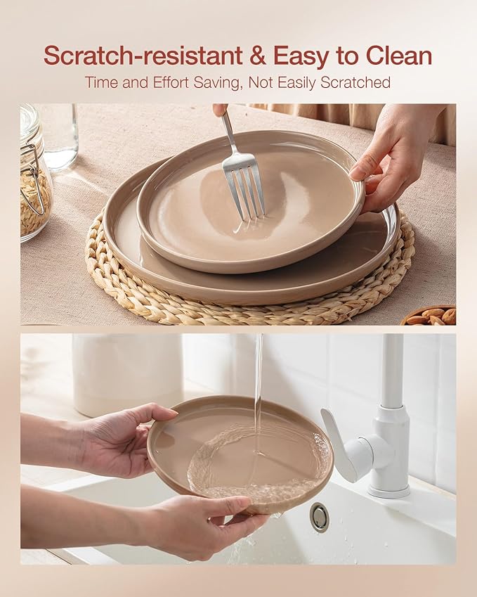 Famiware Milkyway Plates and Bowls Set, 18 Pieces Dinnerware Sets, Dishes Set for 6, Cinnamon Brown