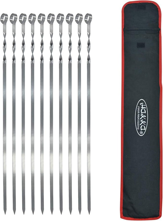 Hakka Stainless Steel Barbecue Skewers, 23" Heavy Duty Metal Skewers Large Wide Grilling Reusable Kabob Sticks with NonSlip Ring Handle,Set of 10