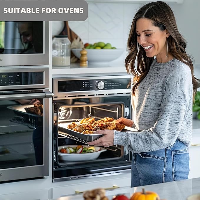 2-Pack Large 304 Stainless Steel Baking Pan Set (19.5"x13.5") - Non-Toxic Heavy Duty Commercial Grade Deep Sheet Pan, 1 Solid & 1 Perforated Pans for Roasting, Defrosting, Draining, Cooling