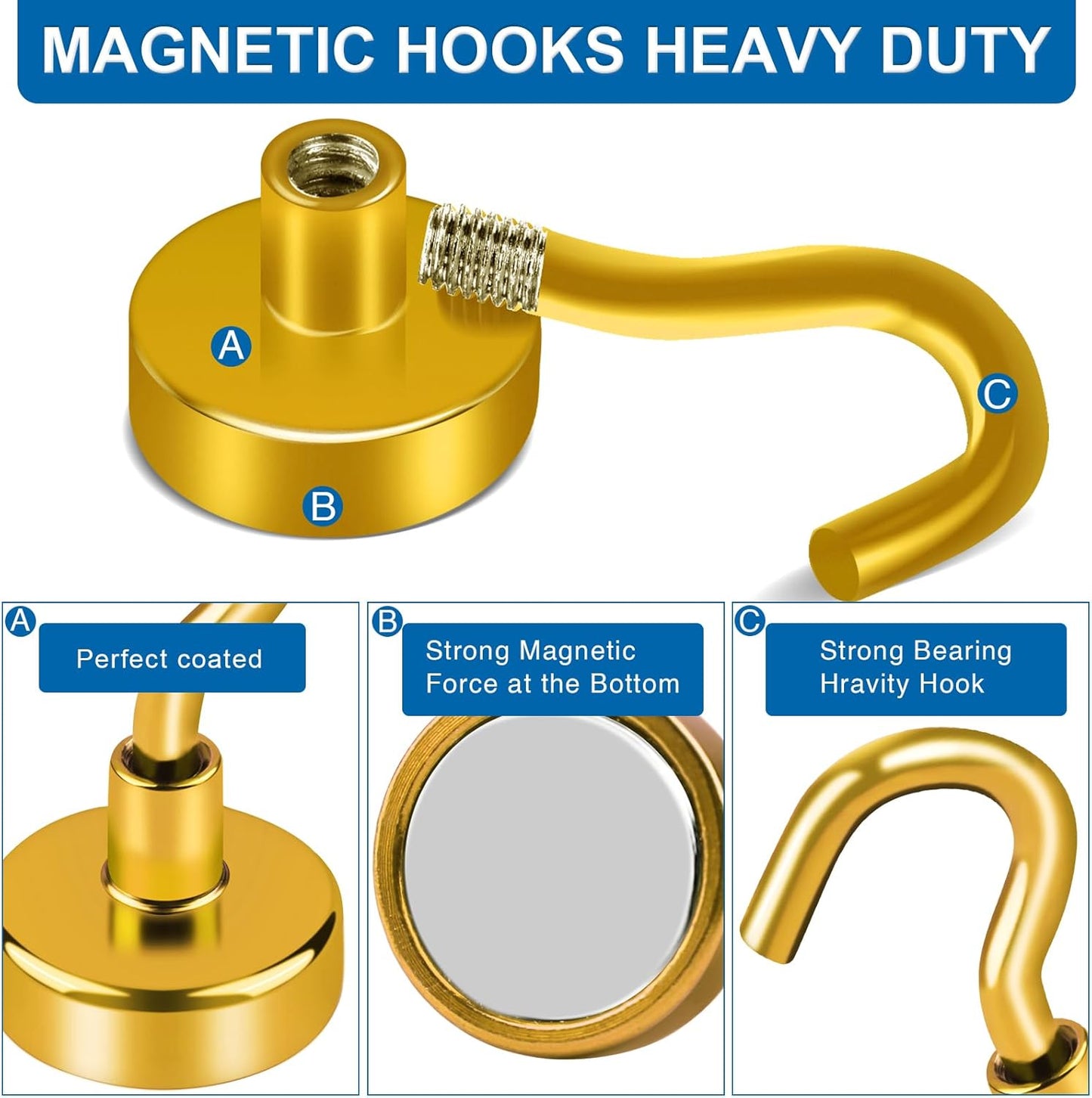 LOVIMAG Cruise Essentials Must Haves, 40Lbs Yellow Magnets, Strong Magnetic Hooks for Hanging, 6 Pack