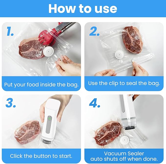 Compact Vacuum Sealer for Food, Handheld Visible Water Tank Vacuum Sealer with 30 Pcs Reusable Sealer Bags, Kitchen Storage and Preservation Seal Meal Saver Portable Food Sealer, White