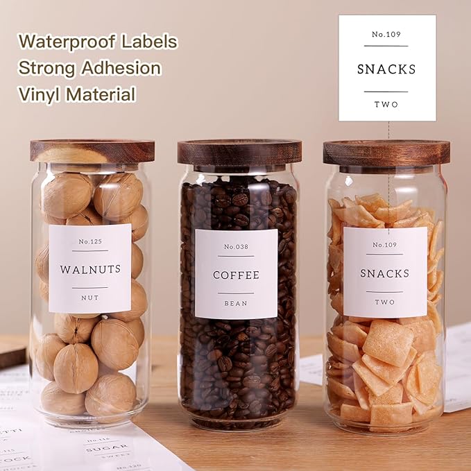 CZZGSM 3 Set Glass Pantry Storage Jars with Acacia Airtight Lid - 35oz Thicken Glass Kitchen Canisters with 132 Pantry Labels - Clear Food Storage Containers with Wood Lid for Tea,Sugar,Cookie,Pasta