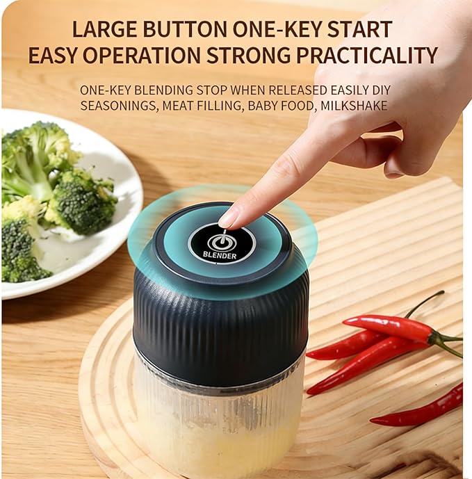 Electric Garlic Chopper, Mini Portable Veggie Cutter, Veggie Chopper with Container and Lid, Rechargeable Cordless Food Chopper for Garlic, Onion, Chili, Fruits Vegetables (Blue+White)