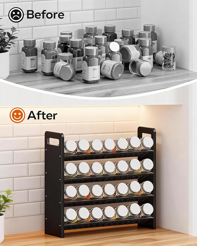 Nieifi Black Spice Rack Rustproof,without Seasoning Jars,4-Tier ABS Plastic Spice Rack Organizer for Countertop and Cabinet,Thickened Corrosion-Resistant-Tiered Spice Rack Kitchen Accessories