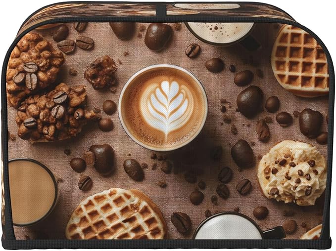 Brown Coffee Pattern Covers for Toasters 4 Slice,Cute Funny Bread Machine Cover with Handle,Washable Stain Resistant Kitchen Small Appliance Cover Dining Decor