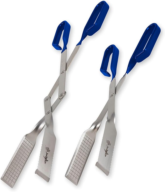 Shark BBQ Grill Tongs - 2-Pack, Great Value - 17" & 13" Professional Kitchen and Outdoor Grilling Utensil Set (Blue)