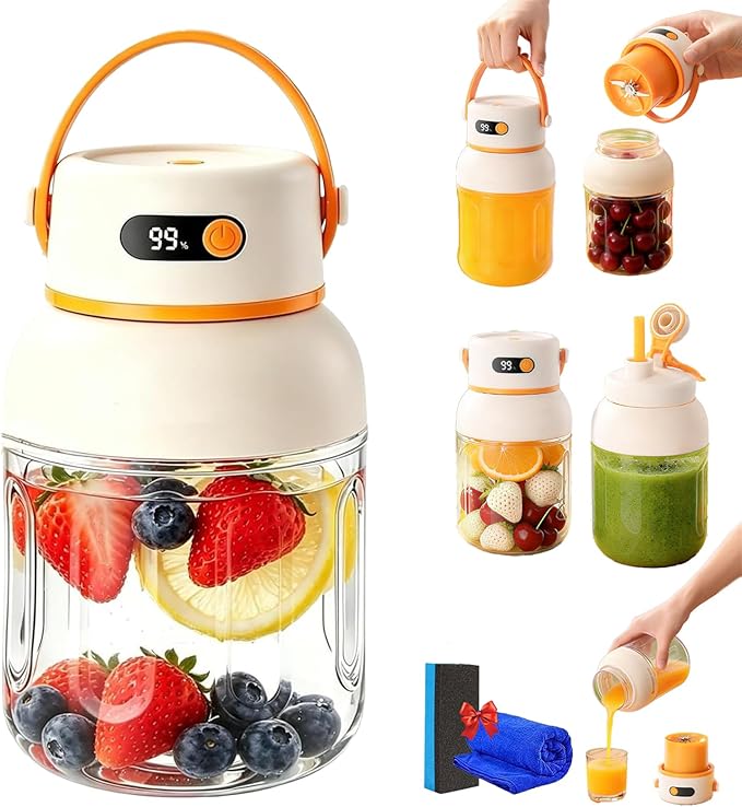Portable Blender 1000ml Personal Size Blender, USB-C Rechargeable Smoothie Maker with 18000 Rpm Motor, Travel Blenders Cup for Shakes Juices Gym Office