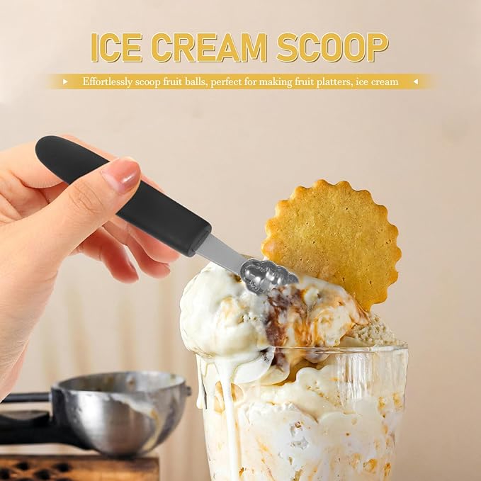 OUNONA 3pcs Stainless Steel Ice Cream Scoop Heavy Duty Fruit Scooper for Elegant Desserts for Ice Cream Fruit Salads and Food Presentation and Easy to Use