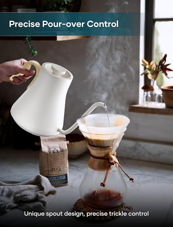 INTASTING Electric Kettle, Gooseneck Electric Kettle, ±1℉ Precise Temperature Control, Stainless Steel Interior, Quick Heating for Pour Over Coffee, Tea & Boiling Water, 0.9L (Cream)