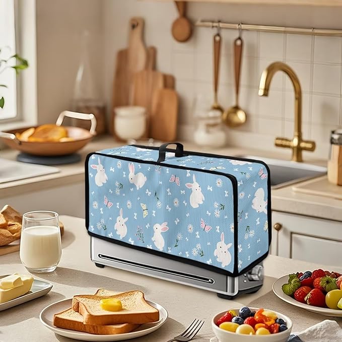 Easter Happy Bunny 2 Slice Slim Toaster Cover Long Slot Easy to Fold and Carry Water- Resistant Dust Covers for Kitchen Appliances with Top Handle Furniture Festival Docor