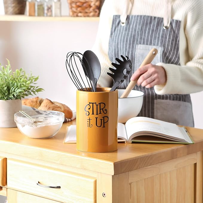 DII Kitchen Accessories Retro Collection, Ceramics, Utensil Holder, Honey
