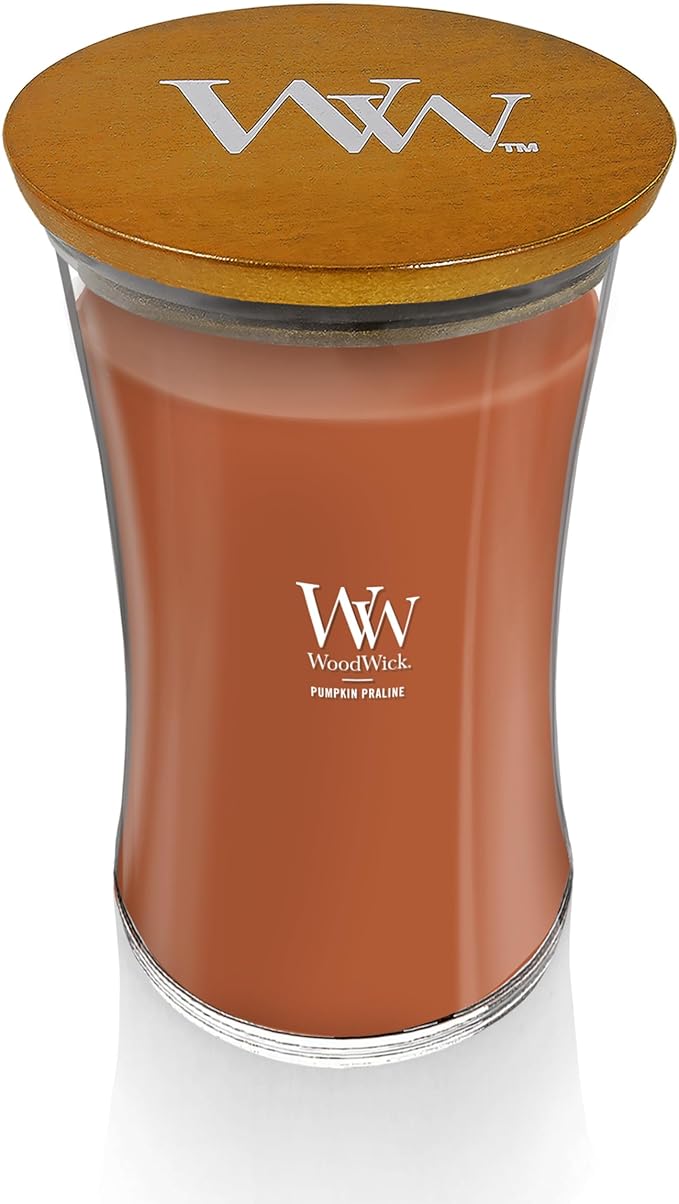 WoodWick Pumpkin Praline Holiday Candle Gifts for Women and Men, 21.5 oz Large Hourglass Candle with Crackling Wick