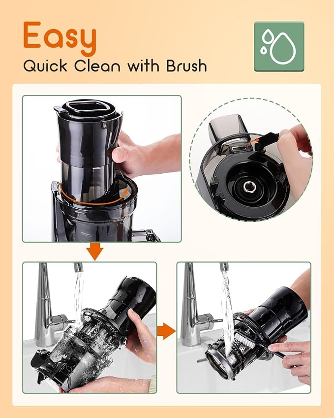 Compact Cold Press Juicer Machines Slow Masticating Juicer-3.1" Wide Chute for Fruits Vegetables Easy Clean with Brush Pulp Measuring Cup Reverse