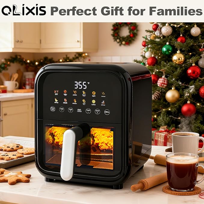 NEWBULIG 7.9QT Air Fryer with Transparent Window, 12-In-1 Large Air Fryers for Family, 400°F Wide Temperature for Rapid Heat, Roast Bake Dehydrate Reheat, Dishwasher Safe, Nonstick Basket, 1800W