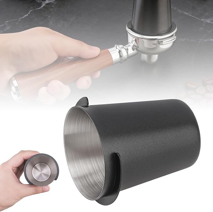 Coffee Dosing Cup 58mm, Stainless Steel Espresso coffee Dosing Cup, Coffee Powder Feeder Part coffee Grinder Powder cup Compatible (1, Black, 58mm)