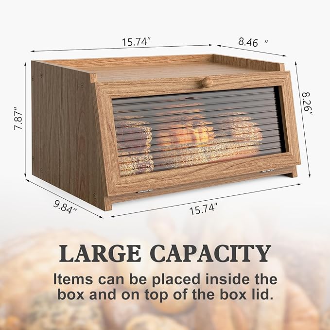 LOHASOK Bread Box for Kitchen Countertop Large Bread Box Farmhouse Bread Container Bread Storage with Window Bread Holder