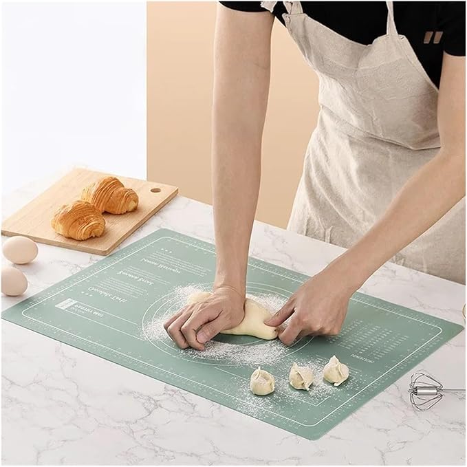 Silicone Measuring Kneading Pad Set Household Rolling Pin Dough Large Thick Non-slip Non-stick Bottom Baking Tool(Scraper blue)